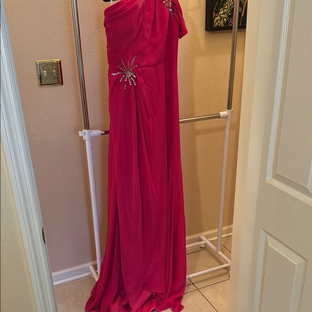 Elegant dark fuschia Gown with Rhinestone Accents